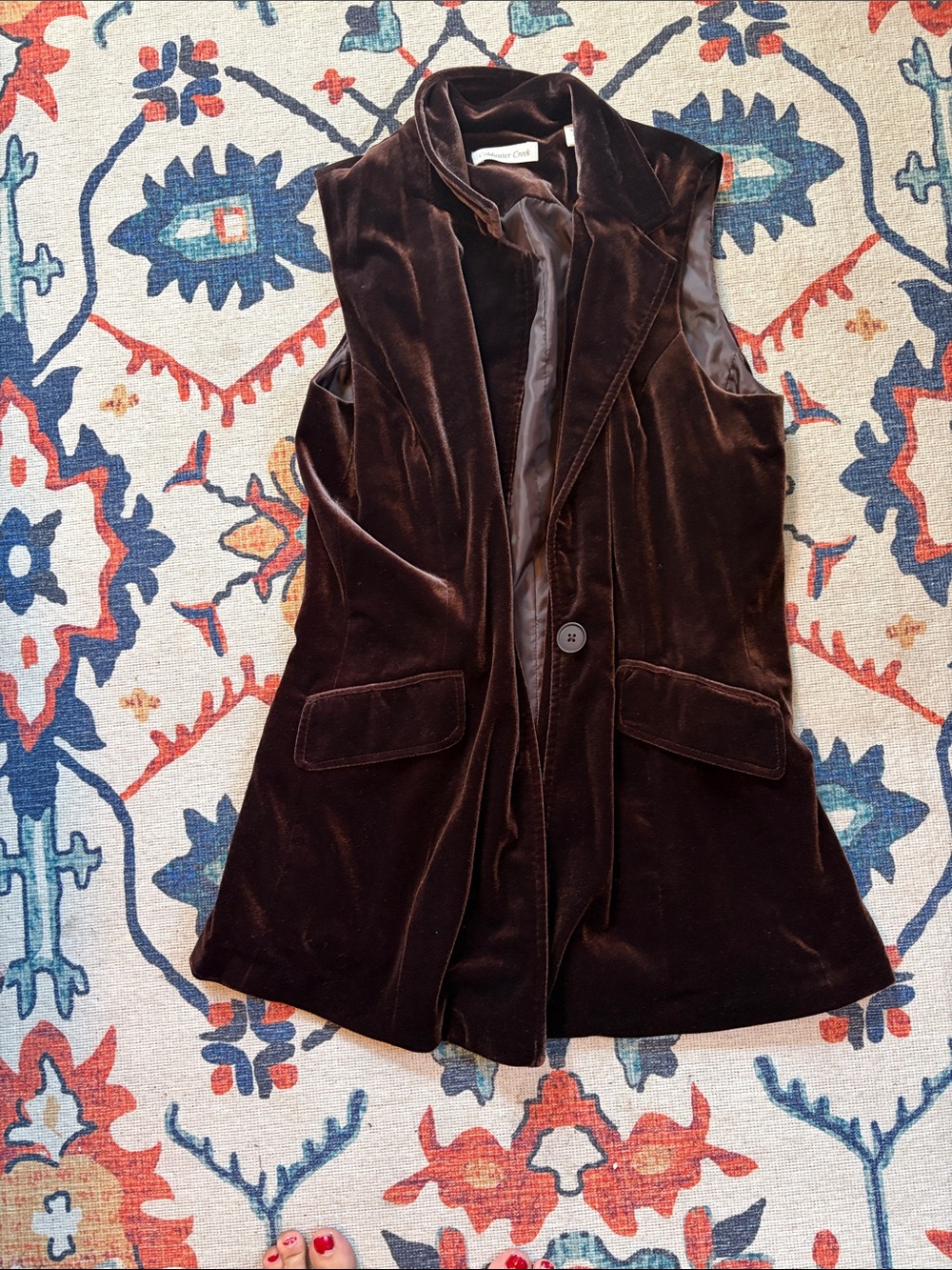 Coldwater Creek Velvet Longline Vest in Dark Brown